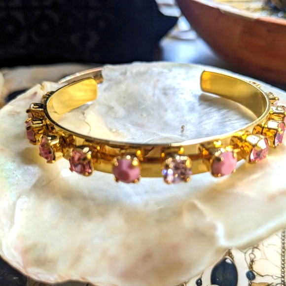 Pink Hues Swarovski Crystal Cuff Bracelet in 14k Gold Plated - Picture 1 of 6